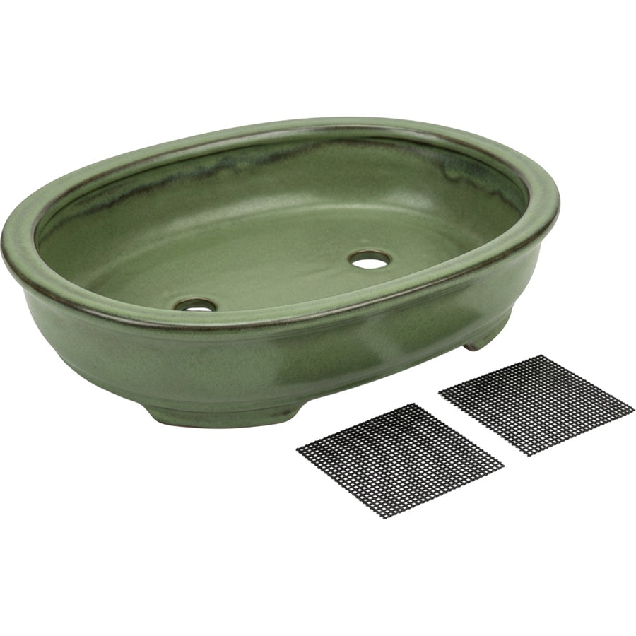 Gleao Shallow Oval Ceramic Planter 30 cm Moss Green