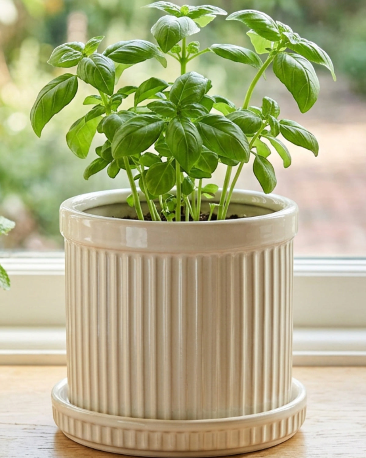 Gleao Ribbed Ceramic Planter Ivory 6 in