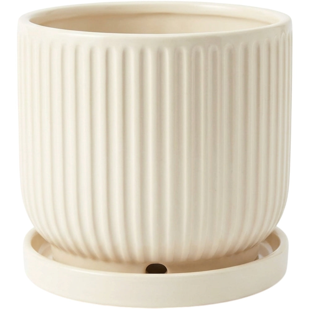 Gleao Ribbed Ceramic Planter Ivory 6 in
