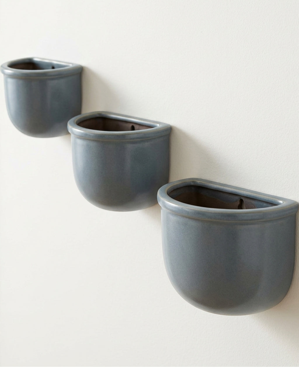 Gleao Ceramic Wall Pocket Planter Set of 3 Blue Gray - Lifestyle view
